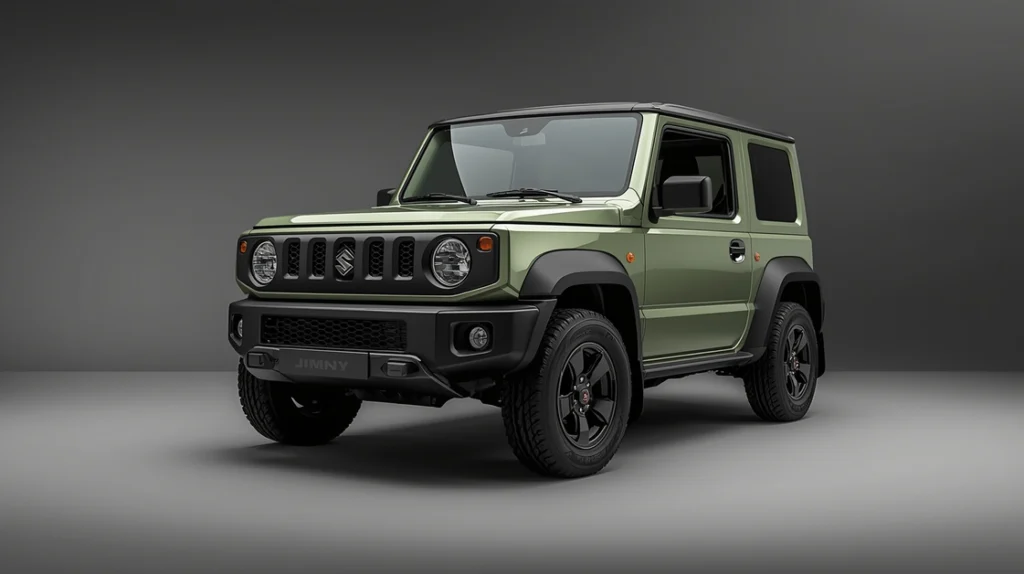 Suzuki Jimny, ein kompaktes Geländewagen, fährt durch einen schmalen Pfad.